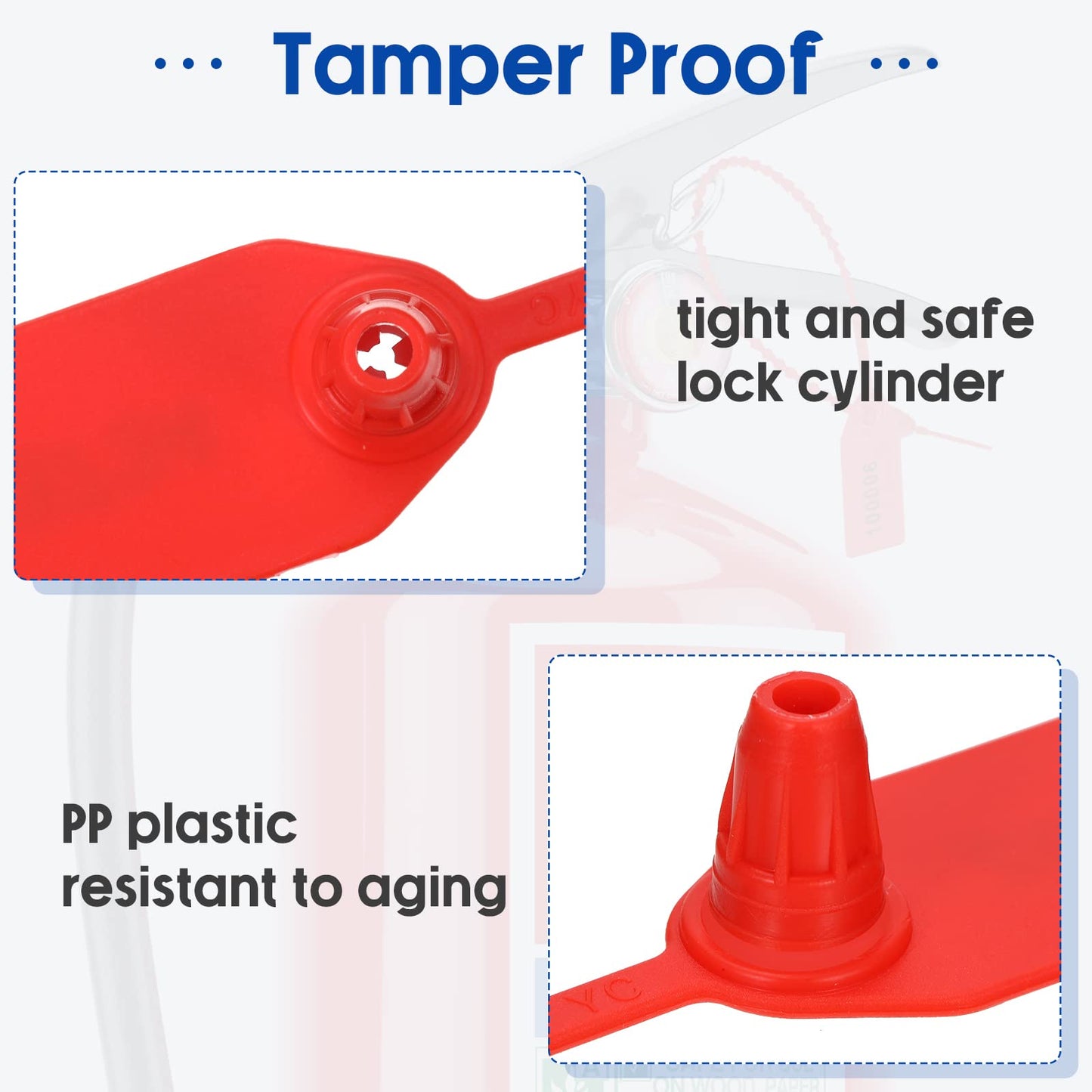 1000 Pcs Plastic Tamper Seals Fire Extinguisher Tags Security Tags Seals Safety Numbered Zip Ties Labels Safety Disposable Self Locking Signage 250 mm Length (Red)