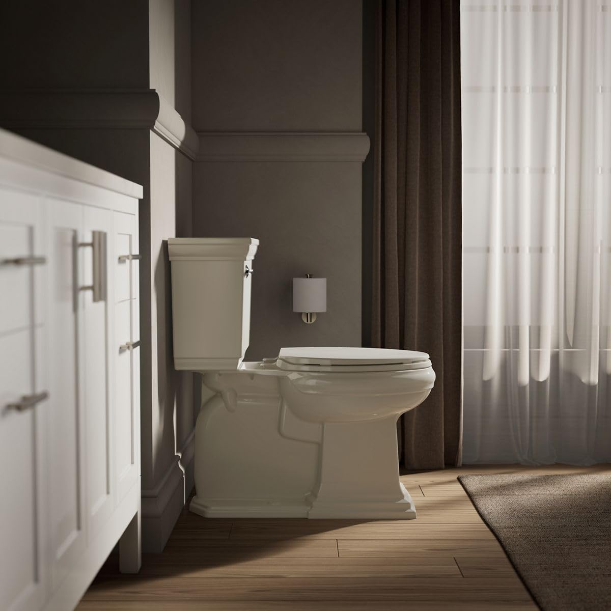 KOHLER 20110-96 Brevia, Slow Close Toilet Seat, Elongated Toilet Seat, Grip-Tight Bumpers Quick-Attach Hardware, Biscuit