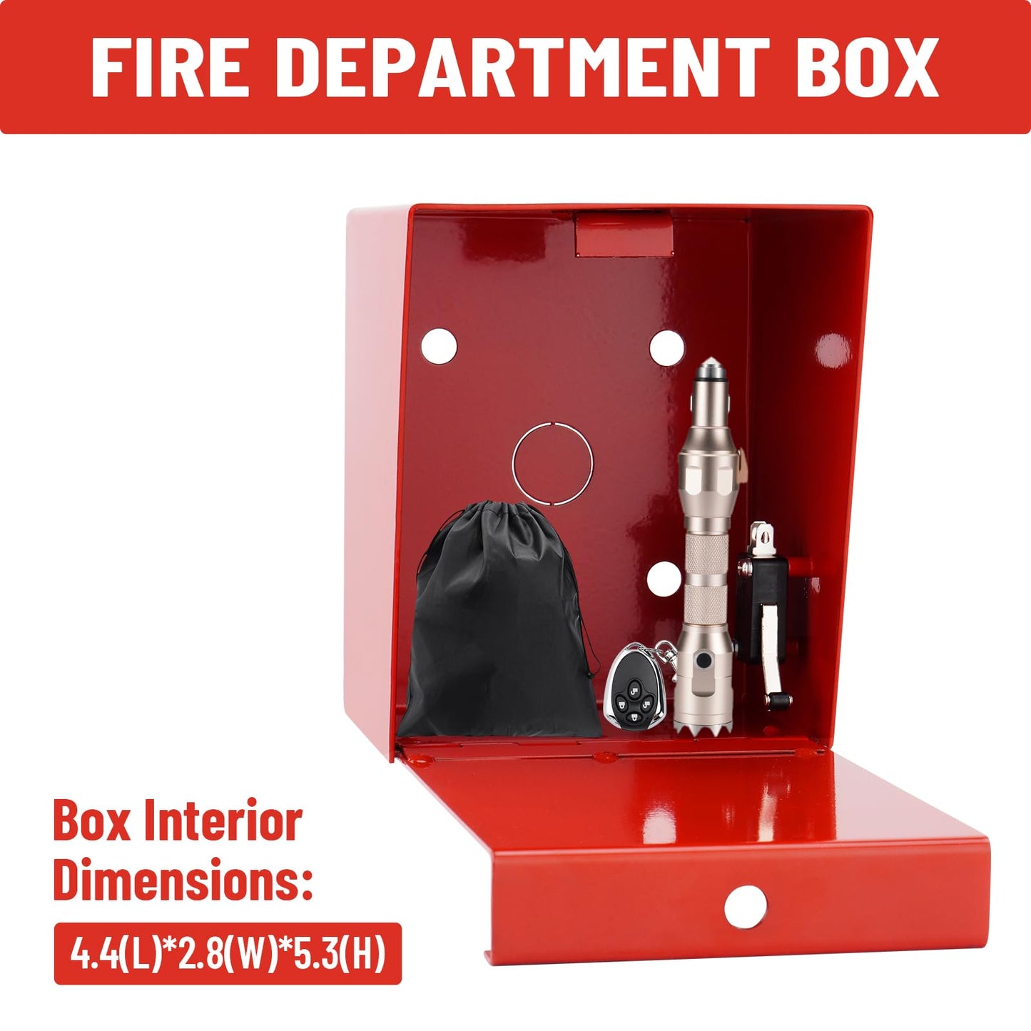 TRUCFUSION Fire Department Box With Lock Hole Red Heavy Duty Steel