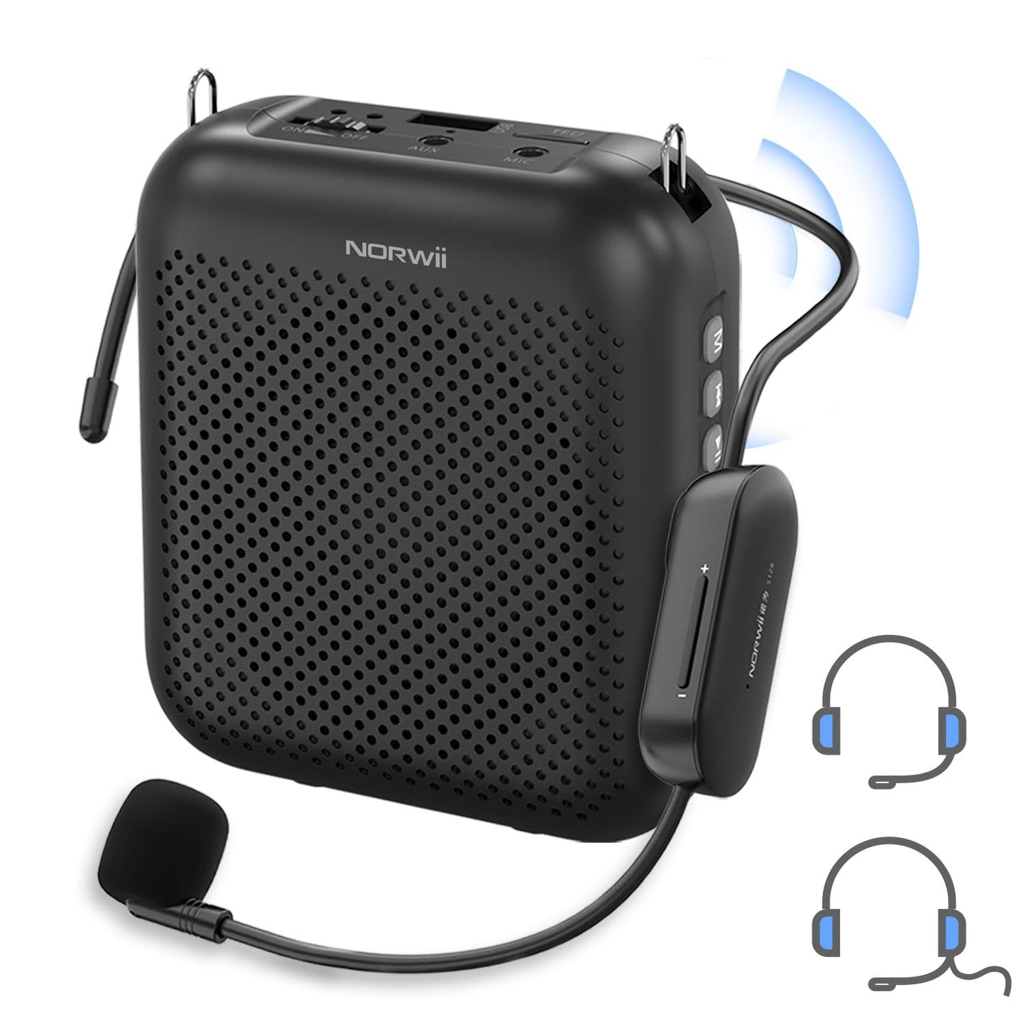 Voice Amplifier Wireless Microphone, 4000mAh Portable Rechargeable Bluetooth Mini Personal Speaker with 2 Headset Microphones for Teachers, Classroom, Meetings and Tour, Black
