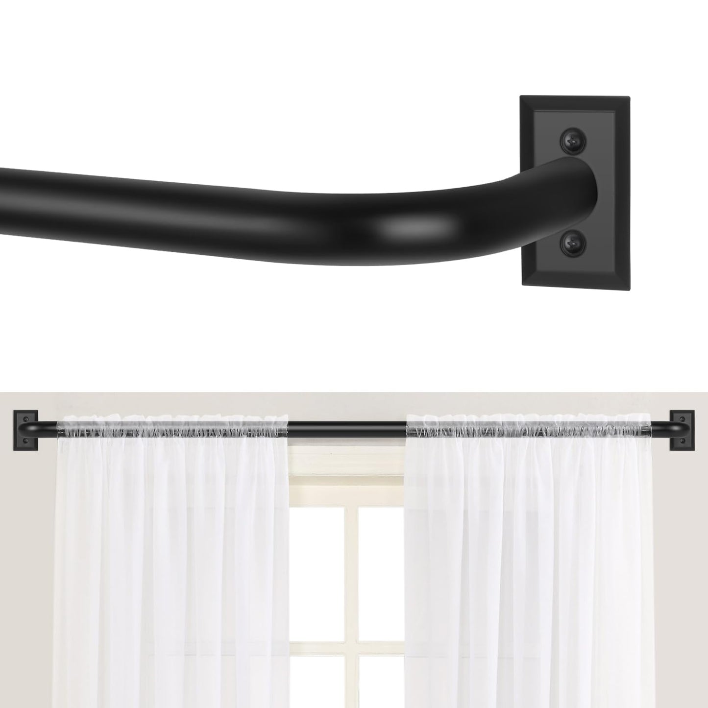 TANGWIN Black Wrap Around Curtain Rods 66 to 120:Blackout Heavy Duty Adjustable Long Window Curtain Rod Room Darkening Modern Industrial Curved French Return Metal Drapery Rod Easy Install Matte Black