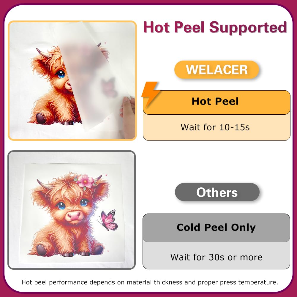 Welacer DTF Film Roll, 13" x 328ft – Heat Transfer for T-Shirts & Textiles, Matte PET Film for Glossy Reflective Transfers, Hot & Cold Peel, Single-Sided Printable