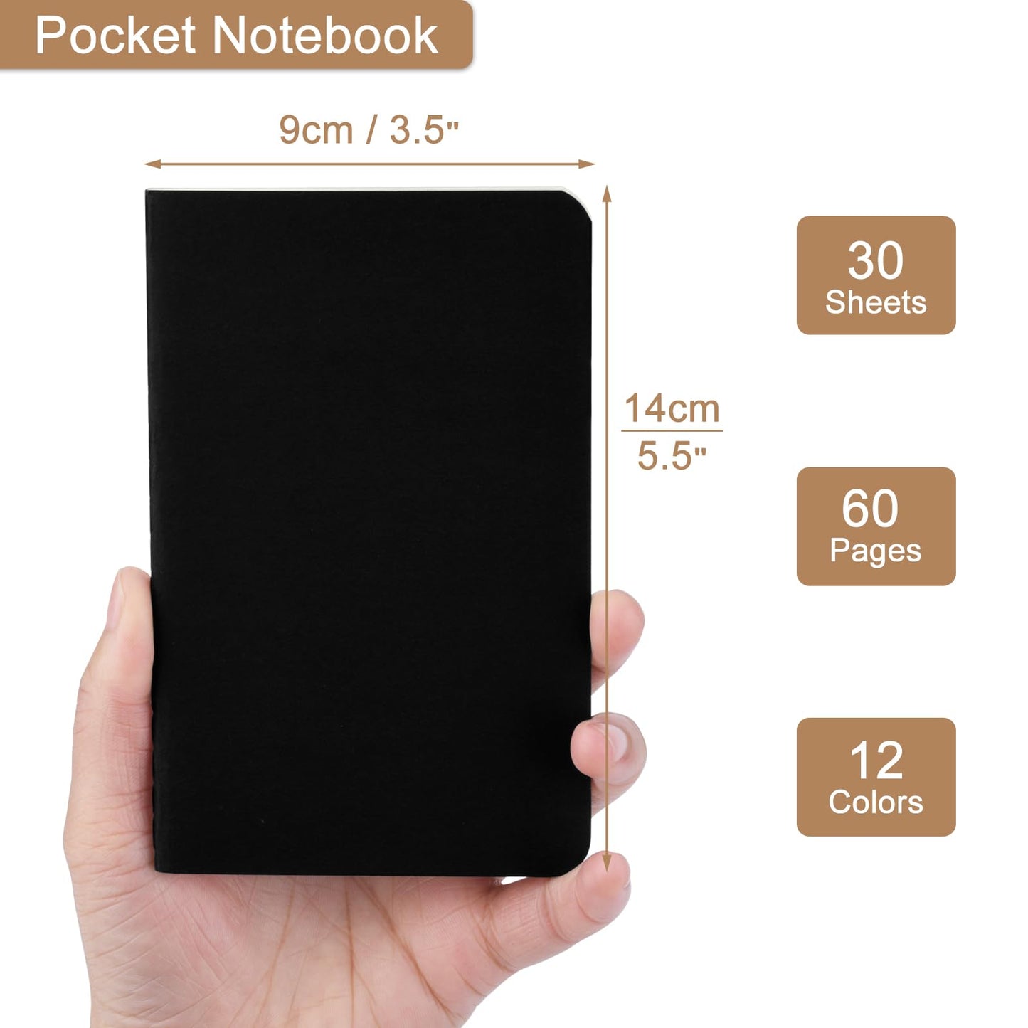 ZCZN 100 Pack Kraft Pocket Notebooks Bulk, 3.5 X 5.5 Inches Lined Paper Journaling Notebooks, 30 Sheets/60 Pages, Mini Journal Notebooks for Work, Writing, Traveler Memo Notepad(Black Cover)