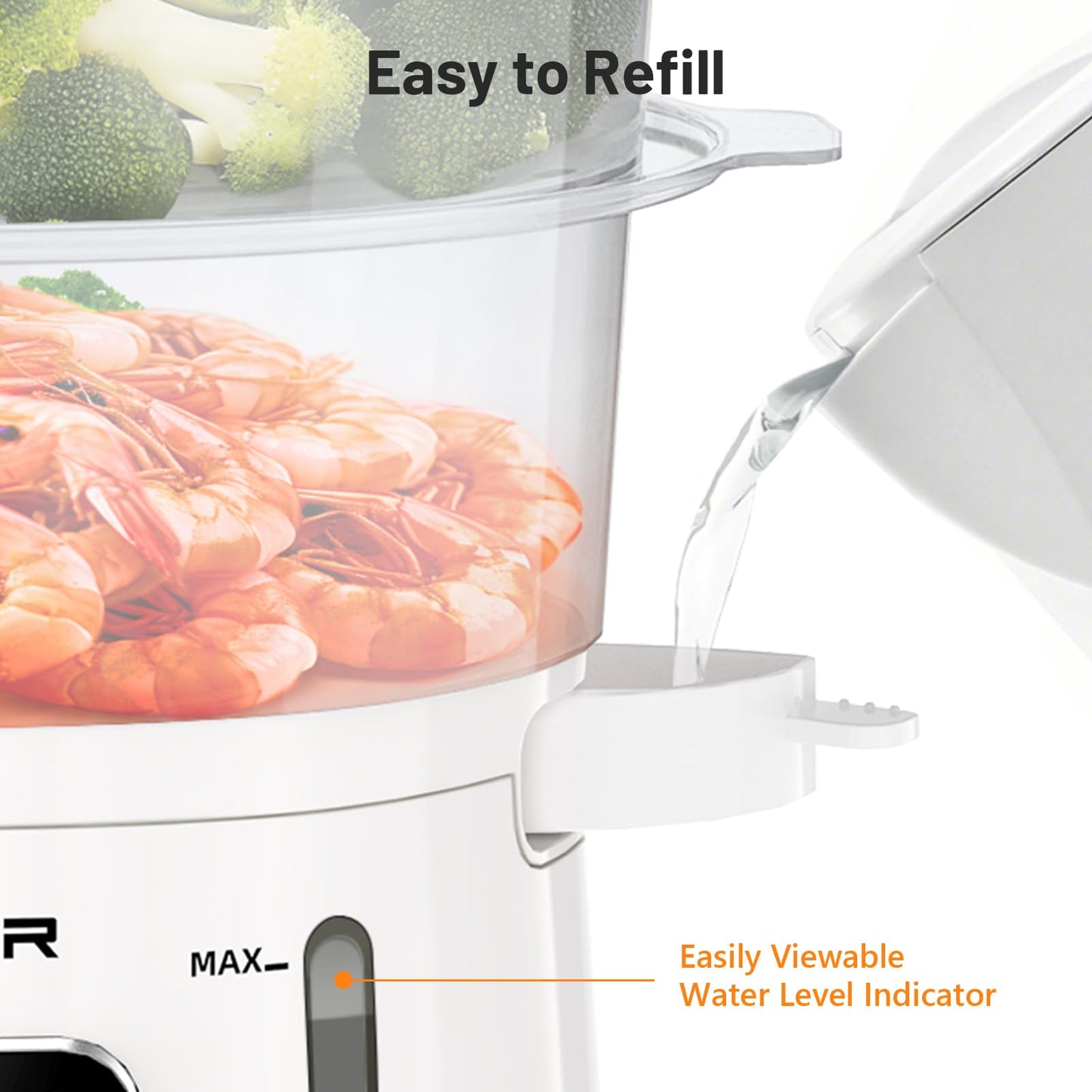 Electric Food Steamer, 13.7QT Vegetable Steamer with Stackable 3 Tiers BPA-Free Baskets, Digital Steamer with Appointment and Timer, 800W Simultaneous Cooking, Ideal for Veggies Seafood Rice White