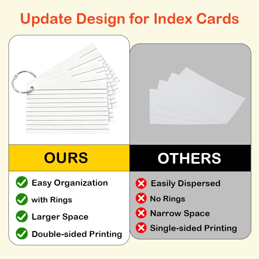 3000 Pcs White Index Cards Bulk with Rings, 3x5 Inch Flash Cards with Holder for Studying, Notecards Lined for Office, Home, School Supplies College, Ruled Index Cards, Double Sided