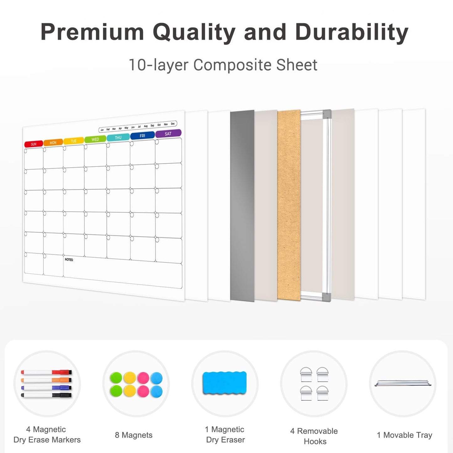 AMUSIGHT Dry Erase Board Calendar for Wall, 24" x 18" Magnetic Whiteboard Calendar, Colorful Monthly Calendar Whiteboard, Double-Sided Hanging Aluminum Frame White Board for Home, School, Office
