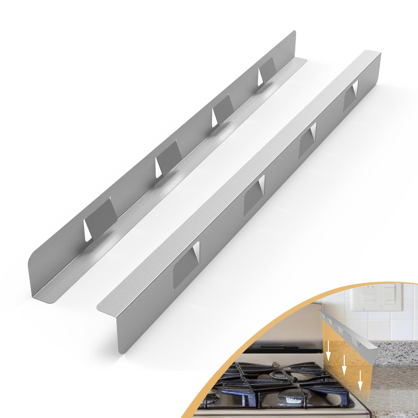 MOFINO Stove Gap Covers 316 Stainless Steel,2 Pack 23.2" Stove Gap Filler,Heat Resistant Stove Gap Guards,Between Stove and Counter Slide In Range Trim Kit for Kitchen,Silver