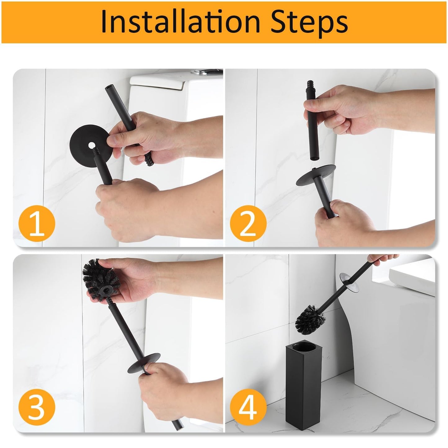 BGL Toilet Brush and Holder Set 2 Packs Aluminium Free Standing, Bathroom Storage and Organization Toilet Bowl Cleaner Brush and Holder, Square Design Sturdy and Space Saving