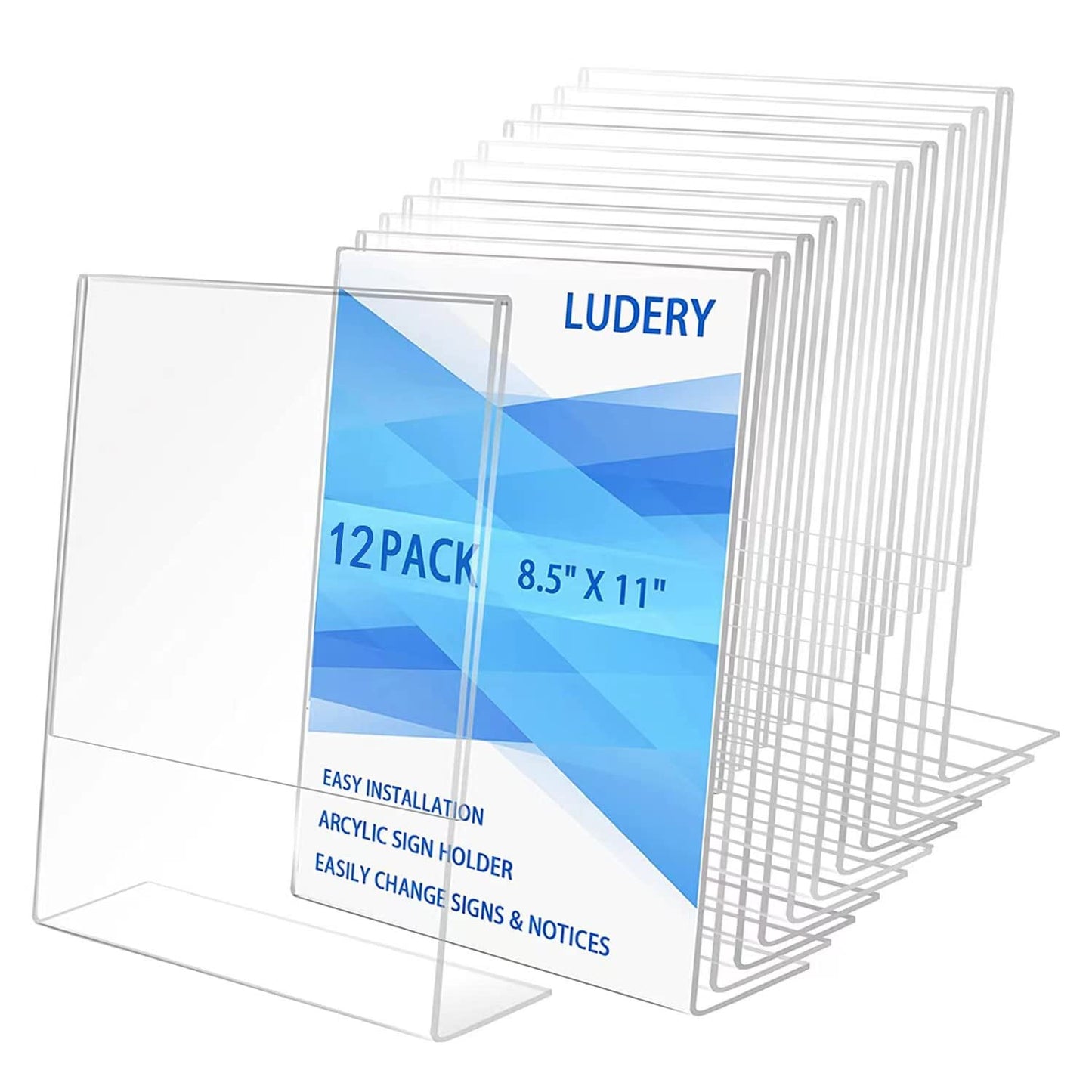 Ludery 8.5x11 Inches Acrylic Sign Slant Back Holder, Plastic Display Stand,Brochure Holder, Table Top Sign Holder For Office, Home, Store, Restaurant(12pack)