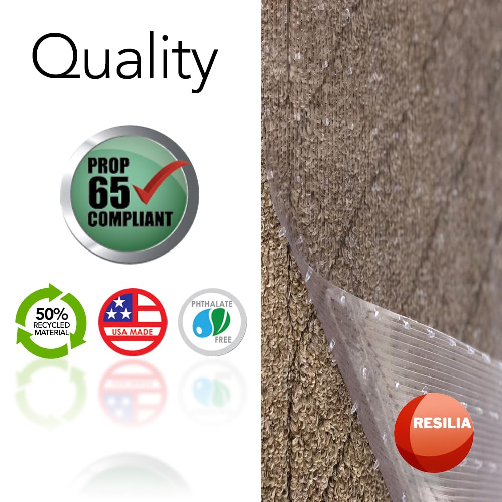 RESILIA Low-Pile Carpet Runner - Non Slip Carpet & Rug Protection, Washable Clear Vinyl Floor Runners, 27 Inches Wide x 12 Feet Long, Made in The USA