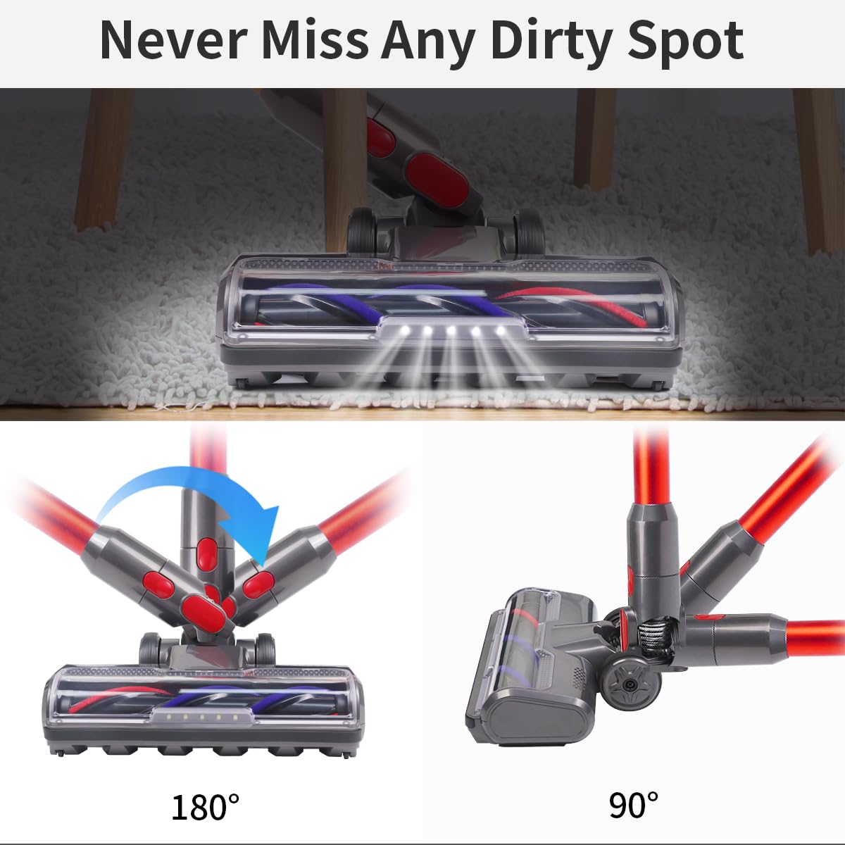 Laymi Hardwood Floor Attachment for Dyson V7 V8 V10 V11 V15 SV10 SV12 SV14 Animal Absolute Vacuum Cleaners with LED Headlights, Bristle Roller Brush Head Replacement Parts
