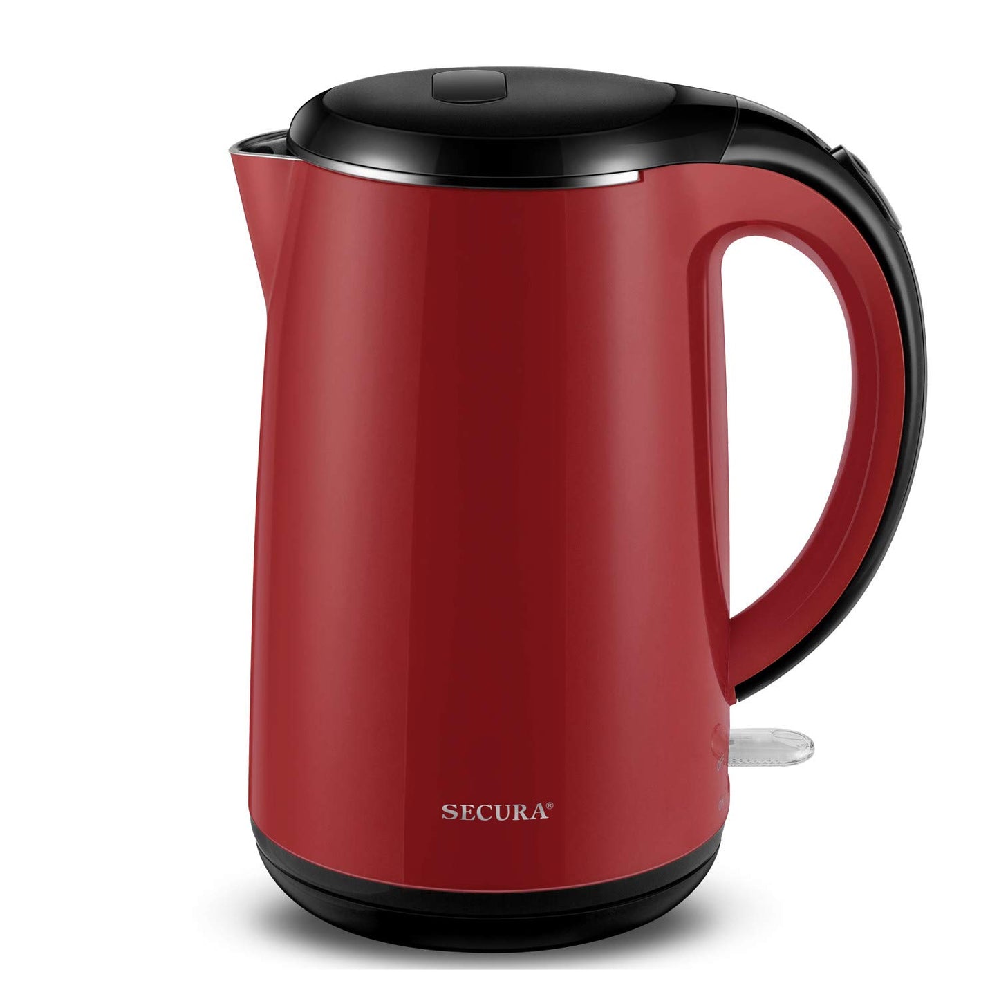 Secura Original Stainless Steel Double Wall Electric Water Kettle 1.8 Quart with Auto Shut-Off & Boil-Dry Protection, Red SWK-1701DR/HB-3227B