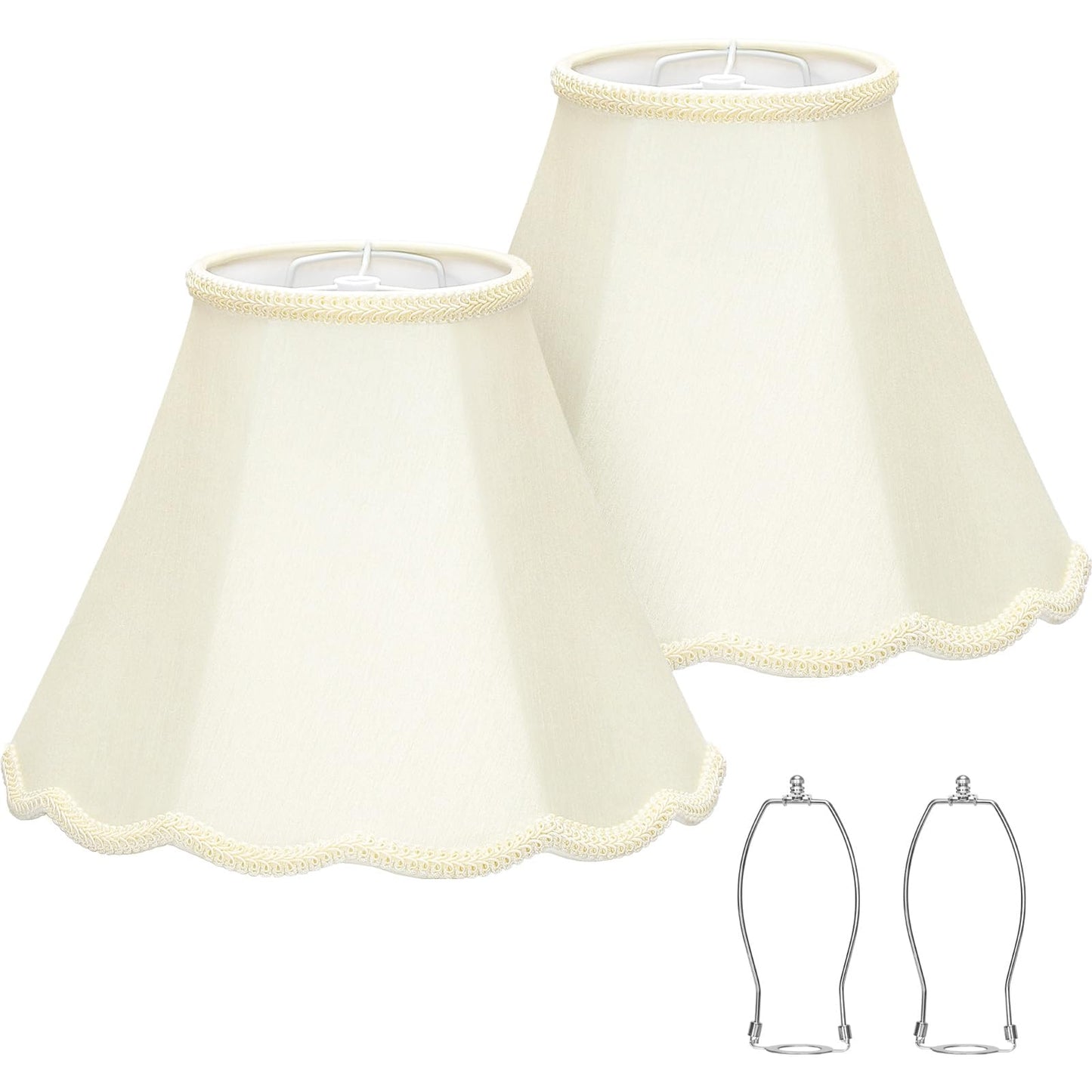 Medium Lamp Shades Set of 2, Cream Lamp Shade for Floor Lamps Table Lamps, 6.1"Top x 13"Bottom x 9.6"High, Scalloped Lamp Shade with Petal Edge Braid, Spider, Harp Holders Included, Assembly Required