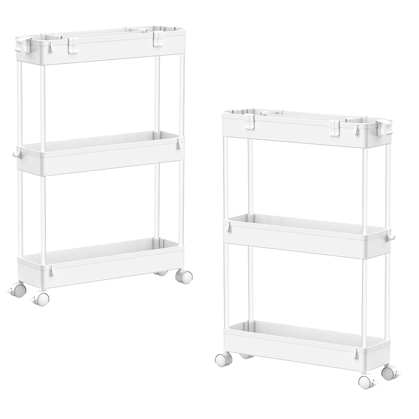 SPACELEAD 2-piece Set Slim Storage Cart 3 Tier,Bathroom Organizer Rolling Utility,Mobile Shelving Unit Slide Out for Office, Kitchen, Laundry Room & Narrow Places