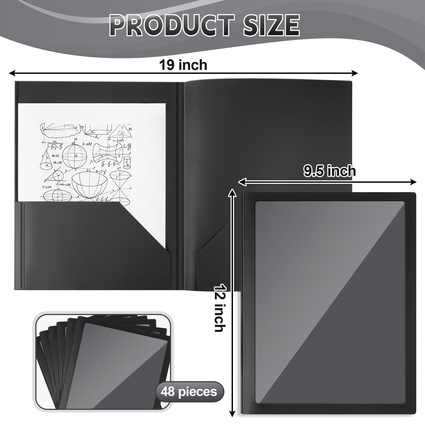 Teling 48 Pcs Plastic Folders with Front Clear Pockets and Business Card Holder 2 Pockets Folders for Letter Size Paper, School Office Financial Statements Supplies Nice Gift for School (Black)