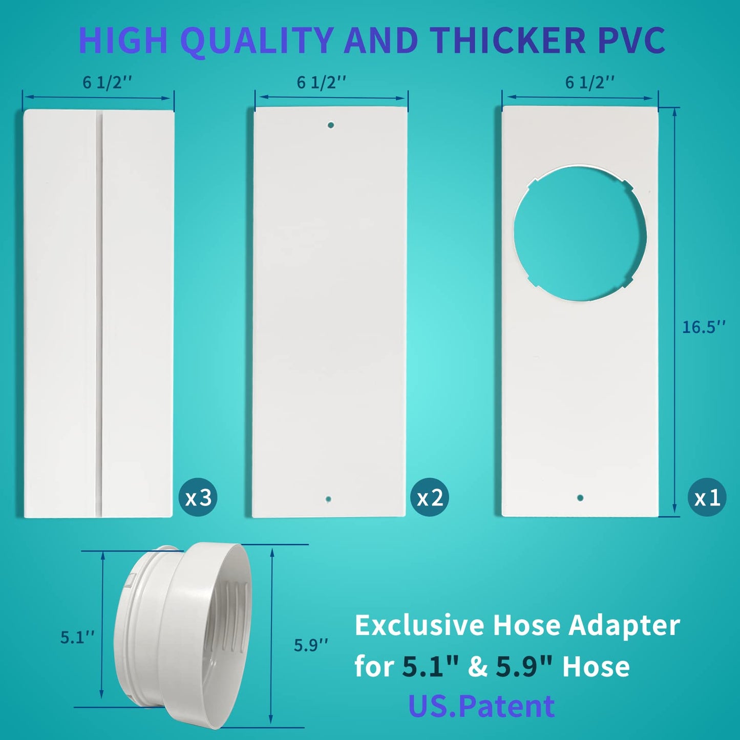 JEACENT Portable Air Conditioner Sliding Door AC Vent Kit, Universal Adjustable PVC Balcony Seal Kit Plates Up to 90 Inches, for 5.1" and 5.9" Diameter Portable AC Exhaust Hose