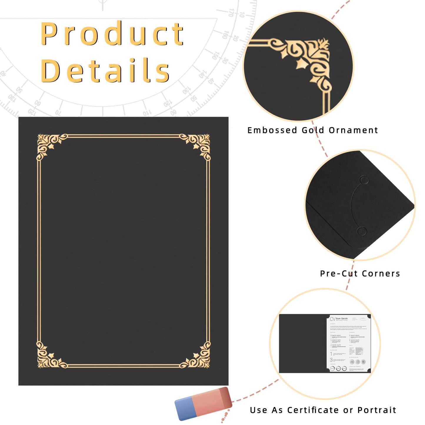 HAUTOCO 90 Pcs Certificate Holders, Black Diploma Folders Document Covers with Gold Foil Border for Letter Size 8.5x11 Cardstock, Award, Graduation