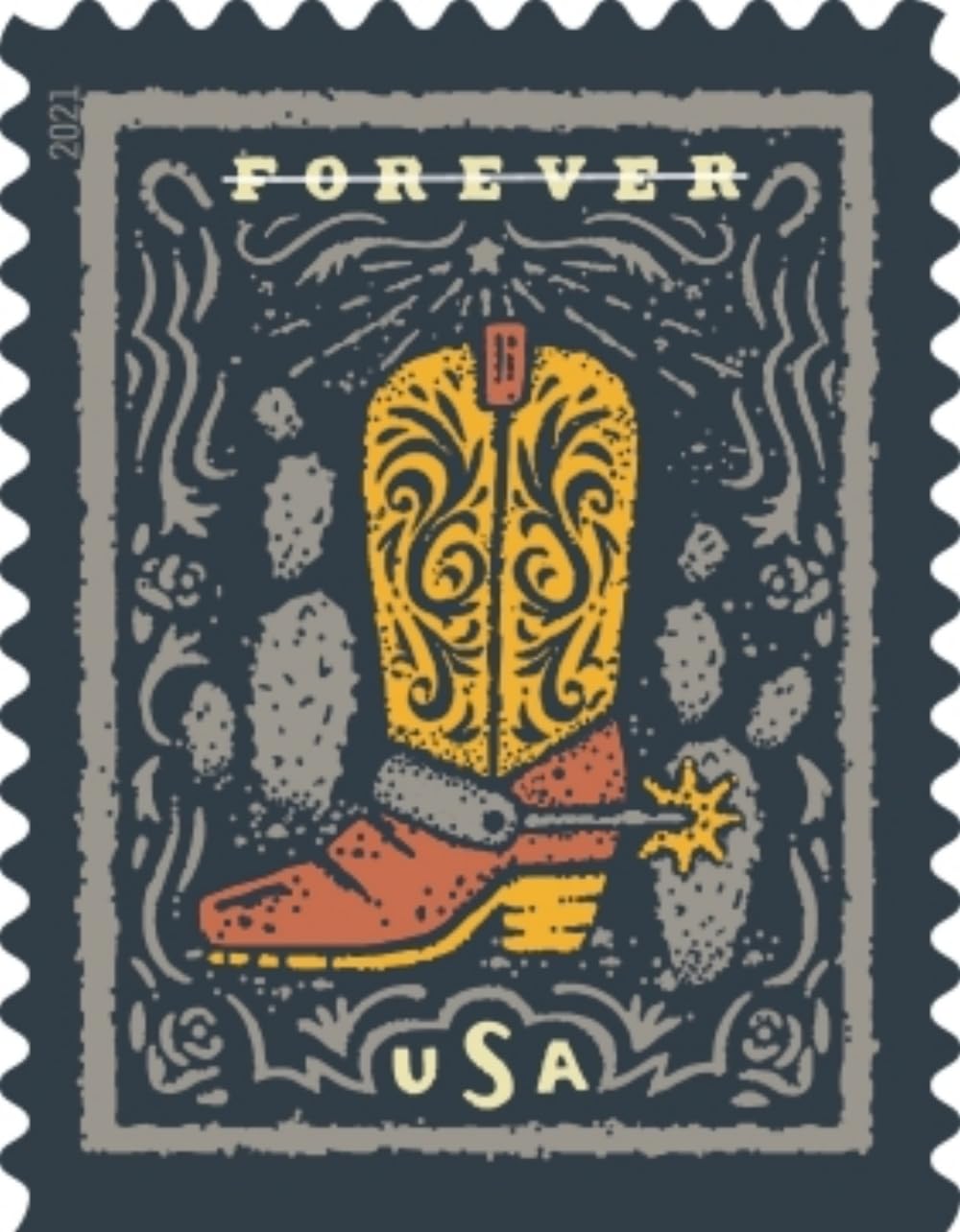 USPS Western Wear (Cowboy Hat, Belt Buckle, Cowboy Boot with Spur, Western Shirt) (Booklet of 20) Postage Forever Stamps 2021 Scott #5615-5618
