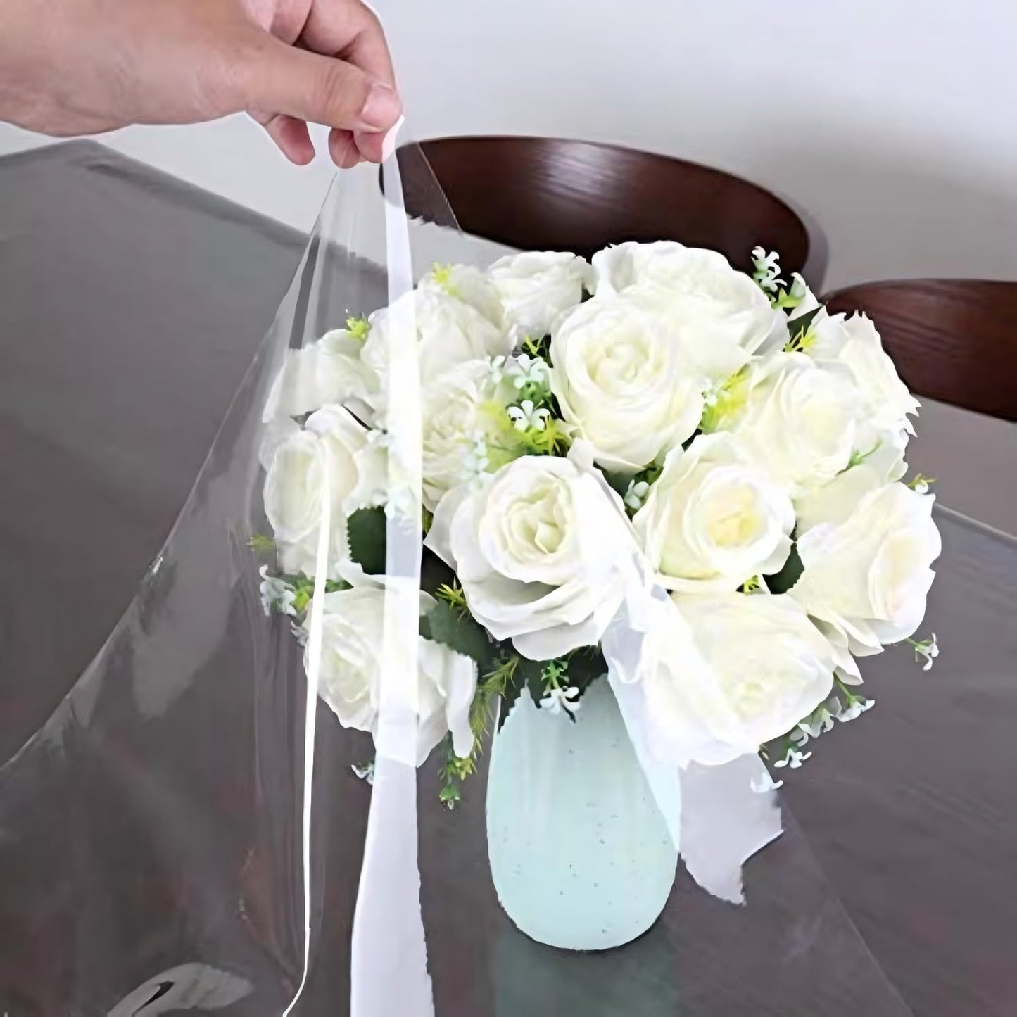 sancua Clear Plastic 100% Waterproof Tablecloth - 60 x 102 Inch - Vinyl PVC Rectangle Table Cloth Protector Oil Spill Proof Wipe Clean Table Cover for Dining Tables, Parties & Camping, Crystal Clear