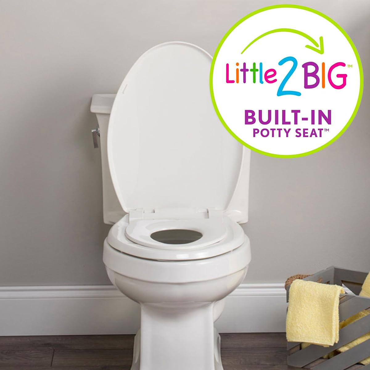 Little2Big Toilet Seat with Built-In Potty Training Seat, Slow Close, Durable Plastic, Made in USA, ROUND, White