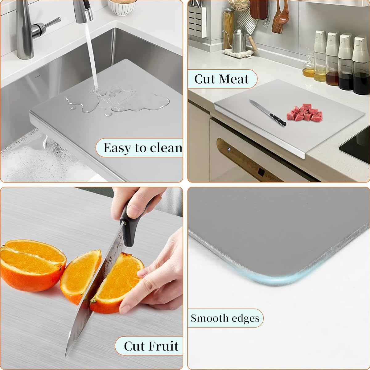 Stainless Steel Cutting Boards with Lip,Heavy Cutting Board For Kitchen,Chopping Boards for Countertop,Large Metal cutting board suitable for meat, fruits, vegetables, bread, and baking