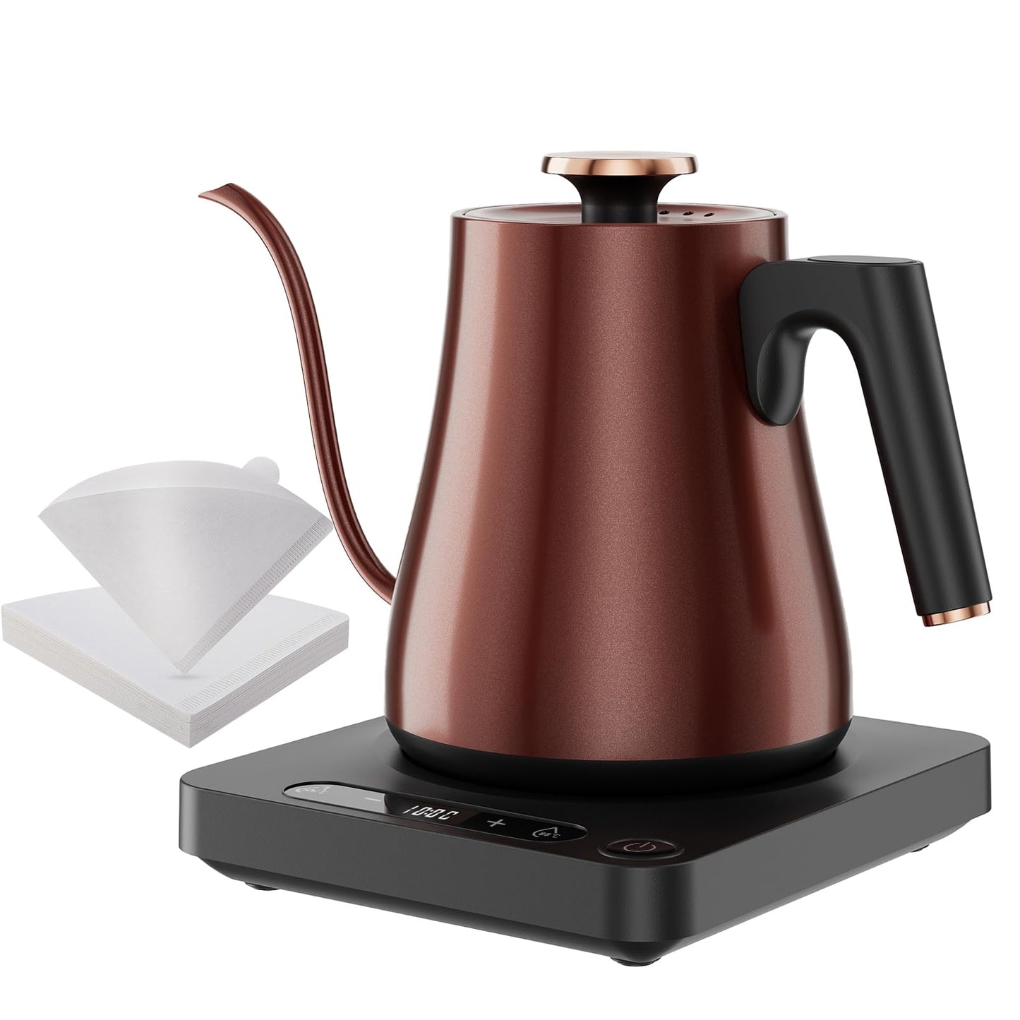 Gooseneck Electric Kettle with Temperature Control, 1.0L Pour Over Coffee Kettle, 1000W Fast Boil Tea Heater, Keep Warm Function, LED Display, 304 Stainless Steel, Vintage Copper, BPA-Free