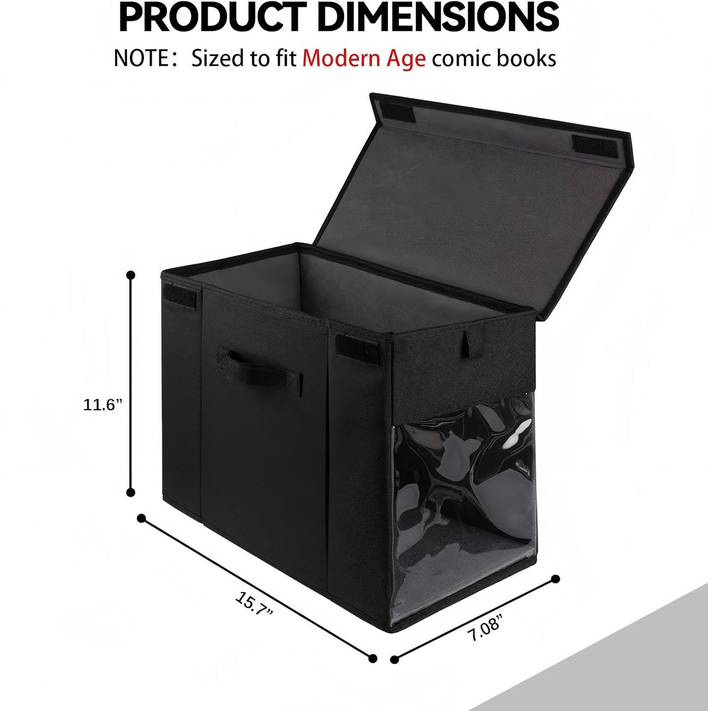 ComfortKeeper 4 Pack Comic Book Storage Box with Lid for Modern Age, Collapsible Magazine Organizer with Clear Window, Heavy Duty Case Container Holder, Black