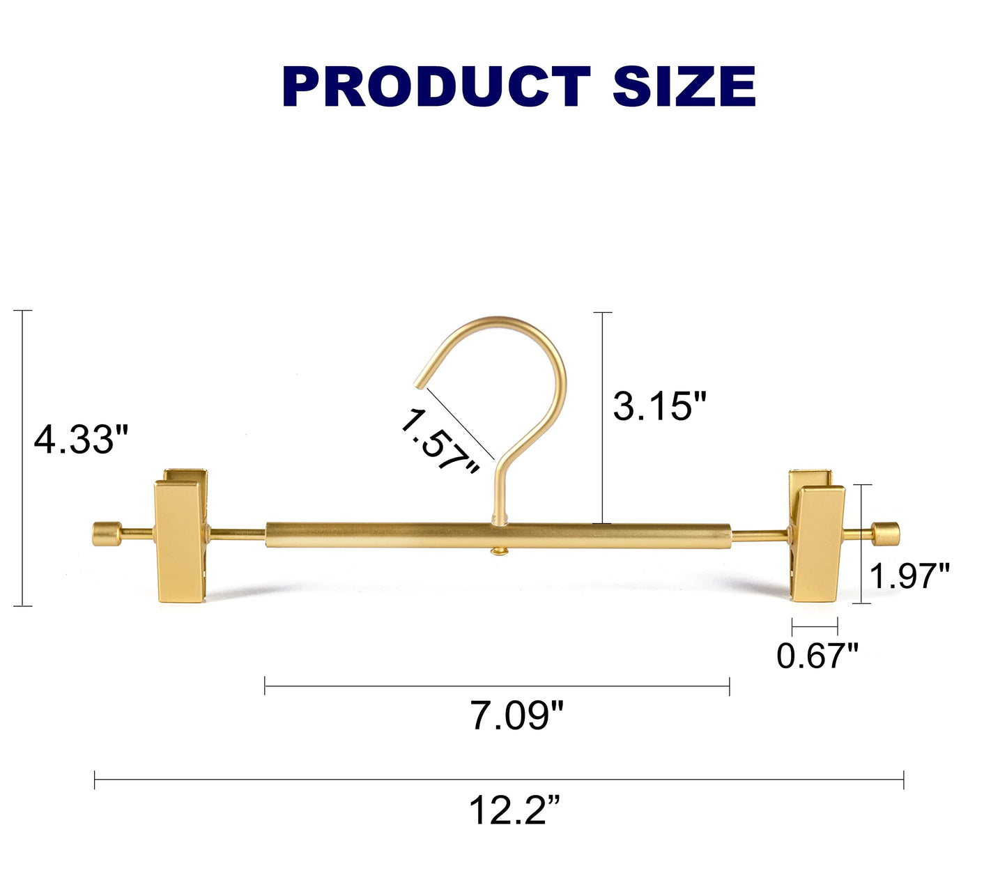 Amber Home 10 Pack Matte Gold Aluminum Pants Hangers, 12.2” Extra Smooth Metal Skirt Hangers with 2 Adjustable Non-Slip Clips, Light & Sturdy Metal Hangers for Shorts, Trousers & Slacks