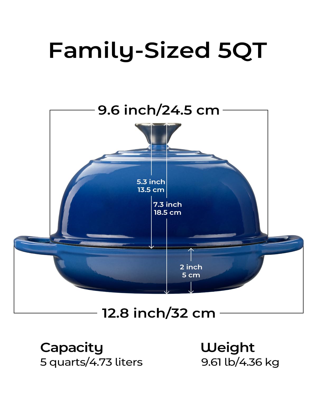 Armorbear Dutch Oven for Bread Baking-5QT Cast Iron Sourdough Dutch Oven Pot with Lid, Enameled Round Cast Iron Bread Pot with Dome Lid for Homemade, Gifts for Sourdough Bakers, Blue