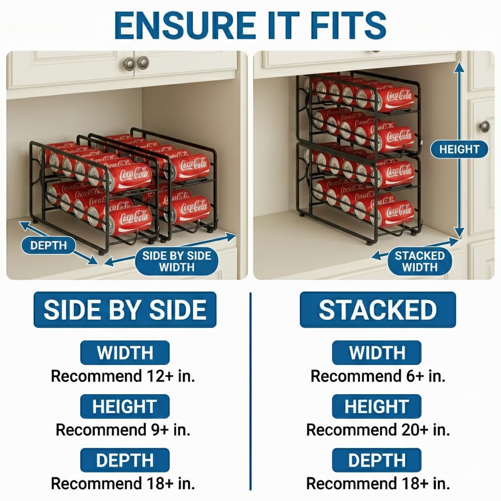 CANYAVE Soda Can Organizer Storage Rack, 2 Pack Stackable Beverage Soda Can Dispenser Organizer Holder for Refrigerator, Cabinet, Pantry (Black)