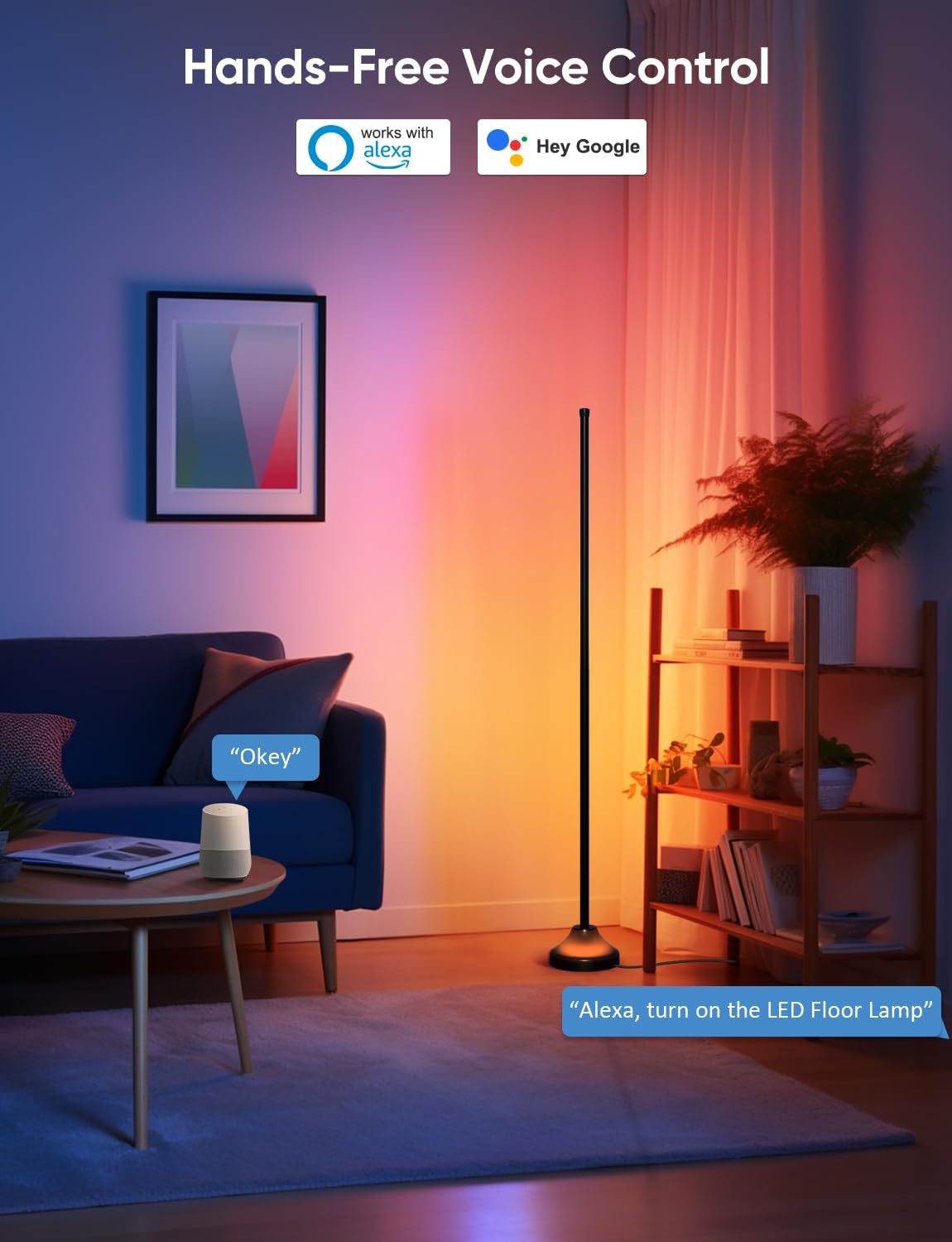 APPECK Smart RGBW Floor Lamp, 1000 lm LED Standing Lamp with APP Control, Dimmable Modern Corner Floor Lamp for Living Room, Bedroom, Compatible with Alexa