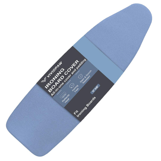 VividPaw Ironing Board Cover and Pad, Small Size 13x43, 12x42, Thick Padding, Elastic Edge, Silicone Coated, Adjustable Fastener, Heavy Duty Padded Iron Board Covers (Blue, 13" x 43")