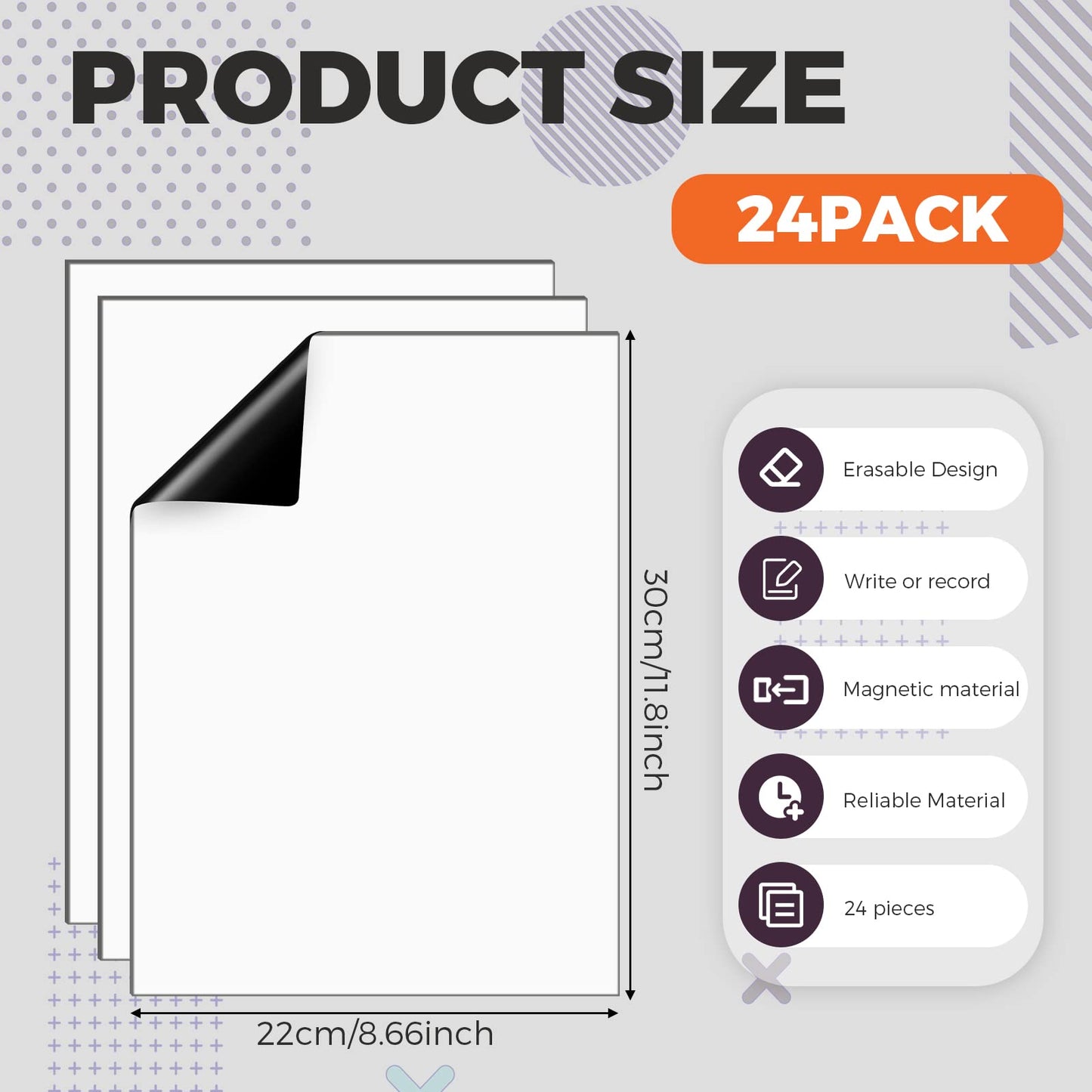 Tatuo 24 Pcs Magnetic Dry Erase Whiteboard Sheet White Magnetic Flexible Dry Erase Stain Resistant Whiteboard Sheets for Fridge Kitchen Organizer, Planner Shipped Flat(9 x 12 Inch)