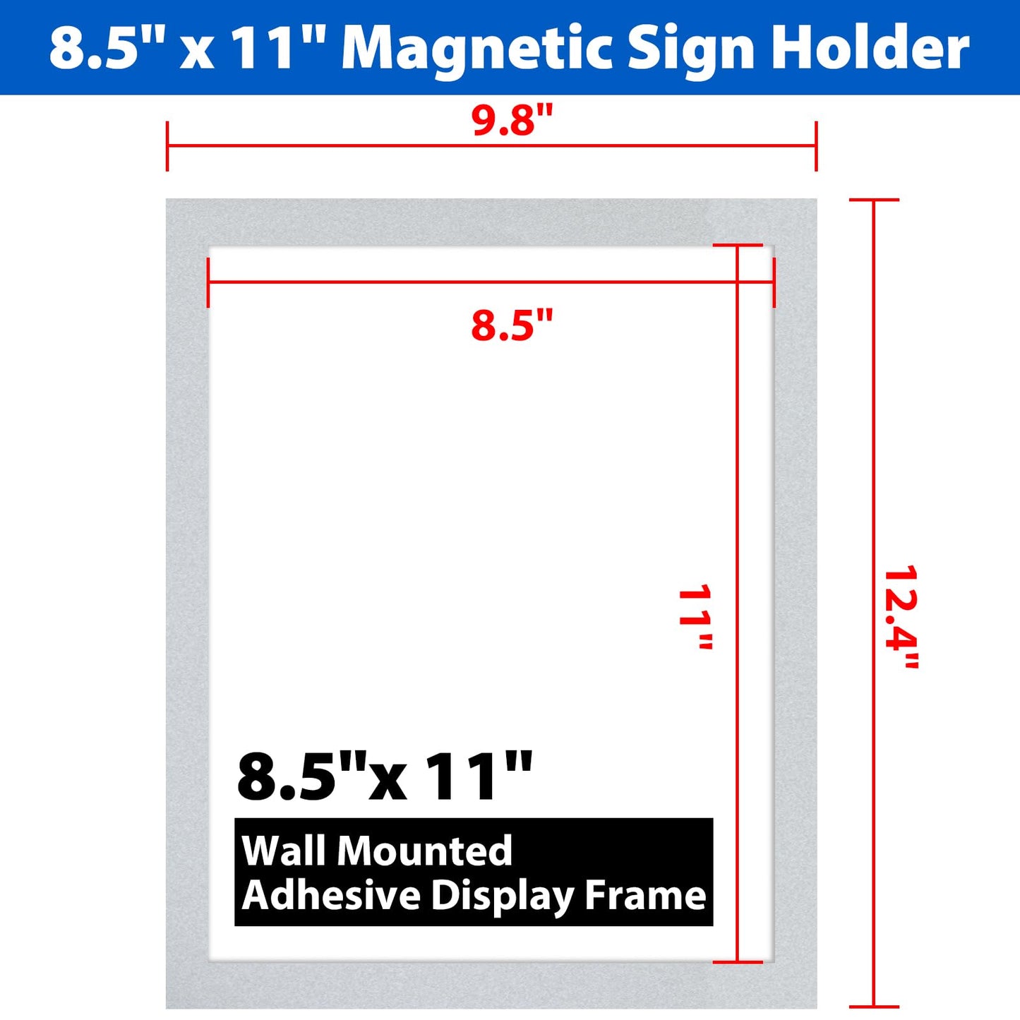VAIIGO 20 Pack Magnetic Sign Holder 8.5 x 11, Self-Adhesive Magnetic Picture Frame & Document Holder for Wall, Door, Fridge, Glass - Double-Sided Magnetic Frame for Poster & Paper Display (Silver)