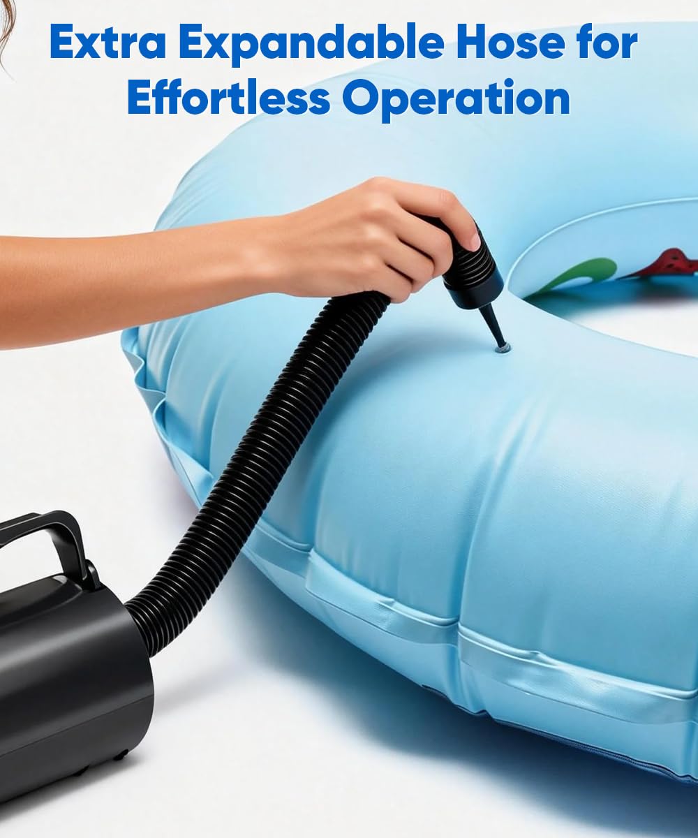 Lotspasie Electric Air Pump with Hose for Inflatables, High Power Inflator Deflator Blow Up Pump with 6 Nozzles, Pool Toy Float Pump for Pool Floats, Air Mattress, Toys, Gym Mat, 320W, 1.5PSI, 120V AC