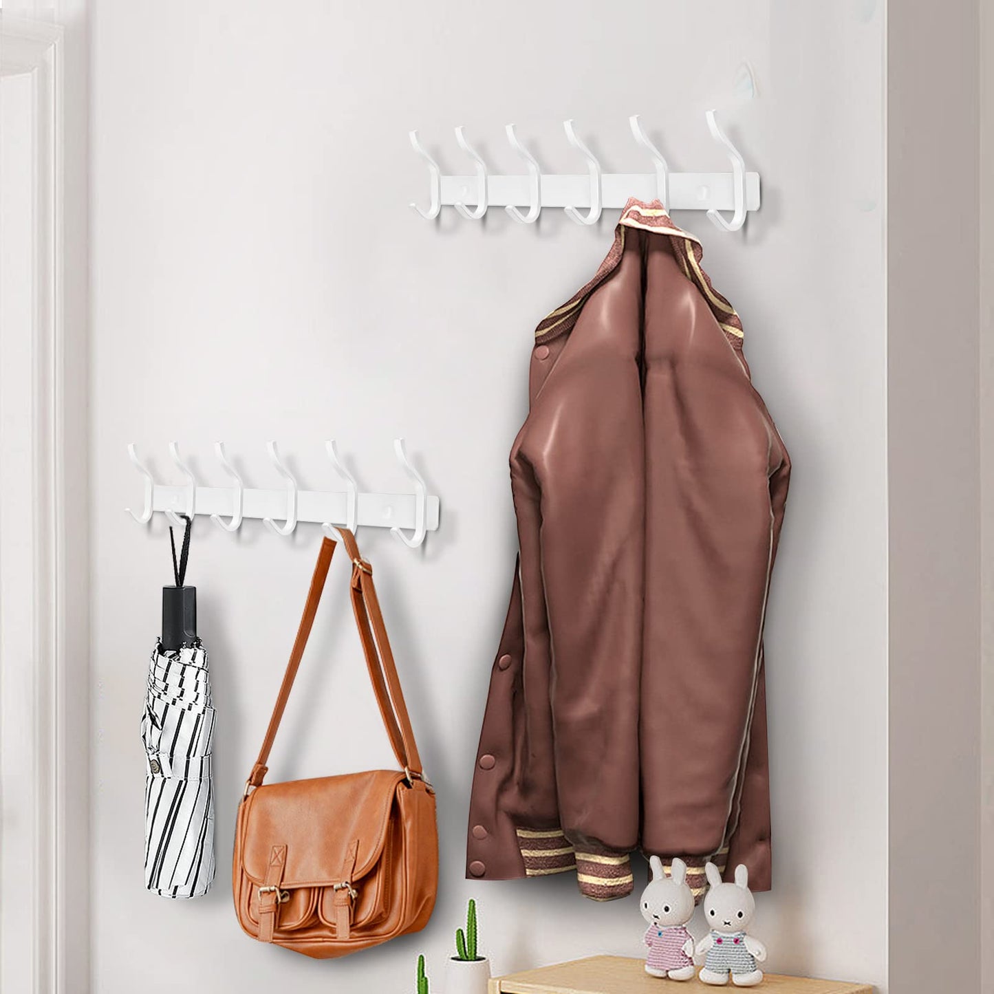 HAMUTH White Wall Hooks Heavy Duty, 23 Inch Coat Hooks Wall Mount with 8 Hooks, Wall Hooks Hangers for Entryway, Bathroom - for Hanging Backpack, Bag, Coat, Purse, Hat, Towel, Clothes
