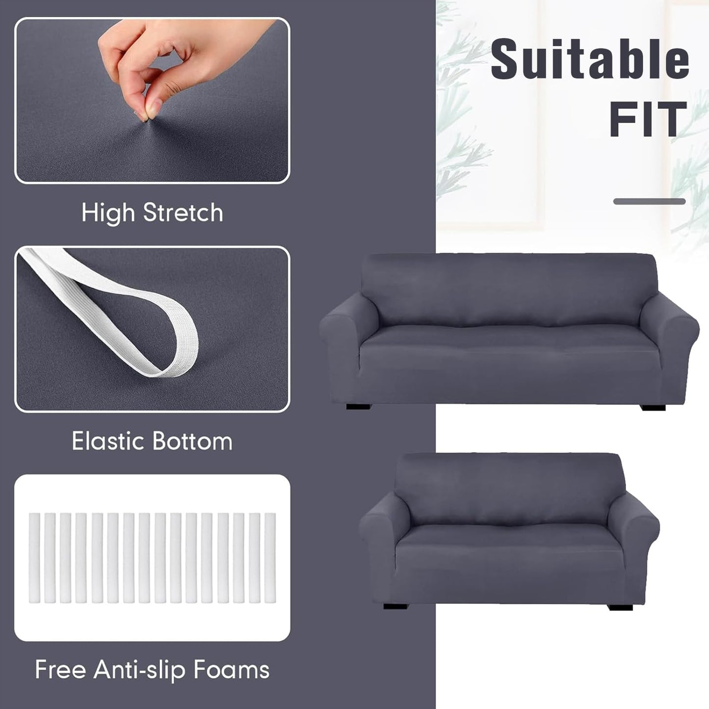 Peryiter 2 Pcs Sofa Covers Couch and Loveseat Covers Set Stretch Sofa Slipcover for Living Room Armchair Furniture Protector, Wrinkle Proof(Dark Gray,Milk Silk)