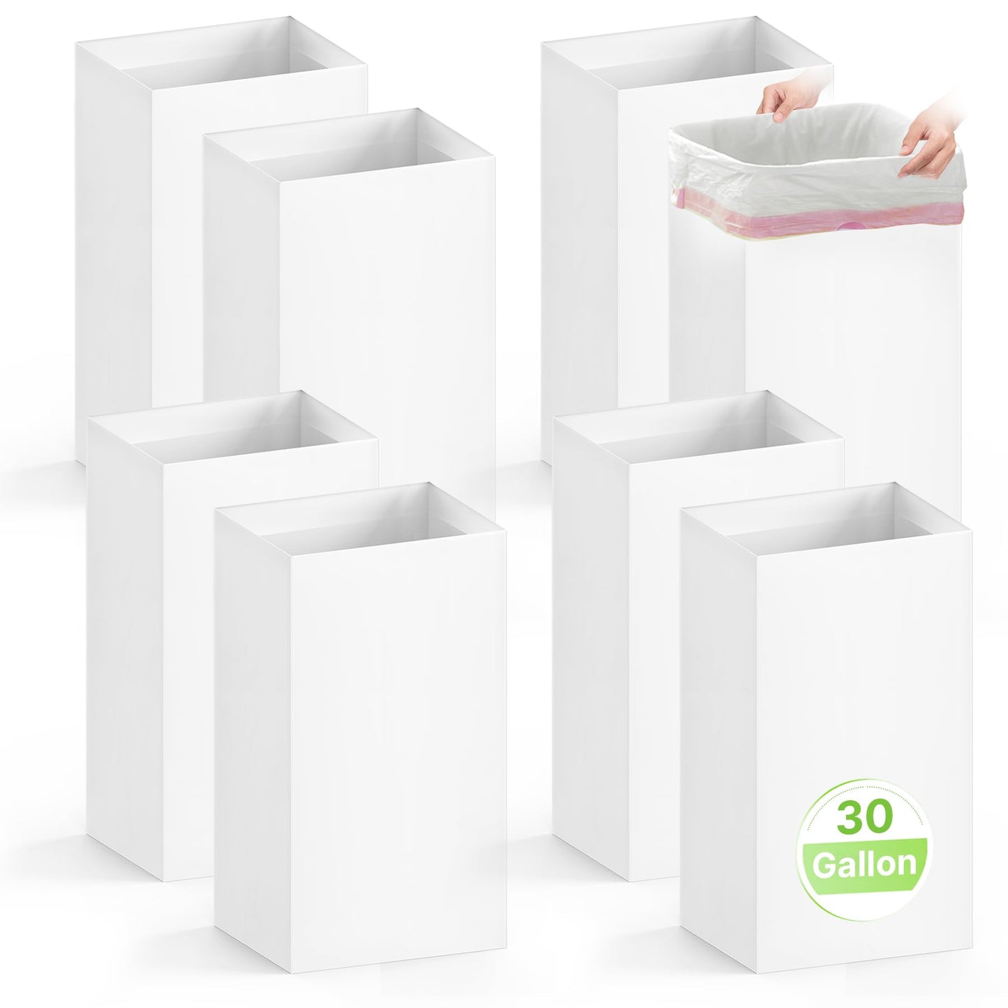 Magicheap 8 Pack Extra Large Disposable Trash Cans, Reusable Portable Garbage Can, 30 Gallon (30" H x 14" W x 14" D), Extra Thick Recycled Cardboard Portable Garbage Can and Recycling Bins,White