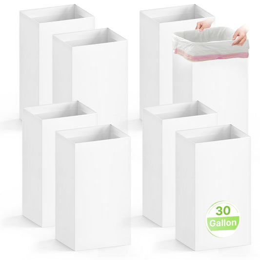 Magicheap 8 Pack Extra Large Disposable Trash Cans, Reusable Portable Garbage Can, 30 Gallon (30" H x 14" W x 14" D), Extra Thick Recycled Cardboard Portable Garbage Can and Recycling Bins,White
