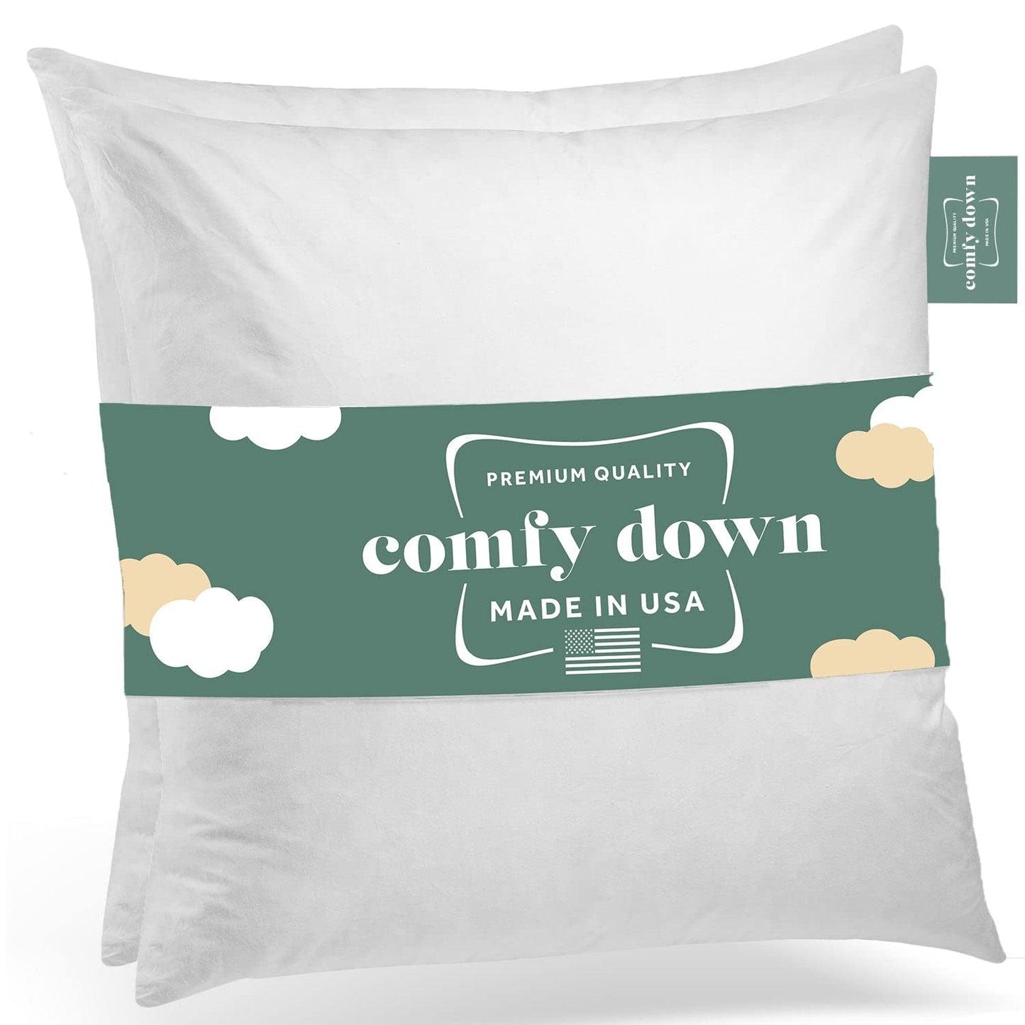 ComfyDown 22x22 Throw Pillow Inserts (Set of 2), Down & Feather Fill, 100% Cotton Cover, Made in USA – Premium Soft Decorative Pillow Forms Sham Stuffers for Bed, Sofa & Couch