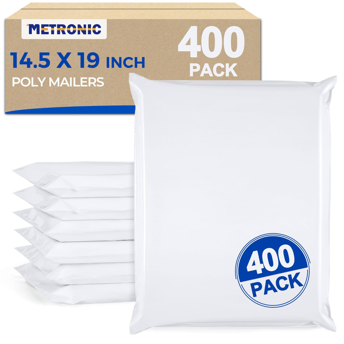 Metronic Poly Mailers 14.5x19 Inch 400pcs Shipping Bags for Clothes,Self Adhesive Shipping Envelopes for Small Business,Waterproof Mailers Poly Bags for Shipping,Packaging Mailing Bags White