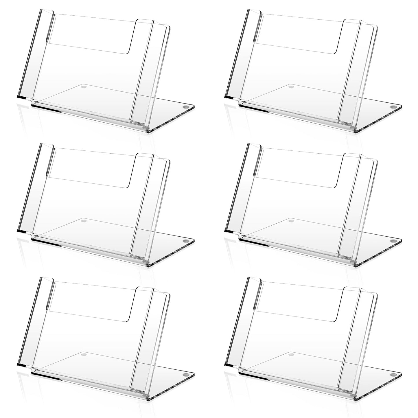 Threehoney 6 Pcs Acrylic Postcard Holder 4 x 6 Inch Brochure Organizer Flyer Display Stand Clear Greeting Card Display Magazine Holder for Card Organizer Desk Table Home Office Menu