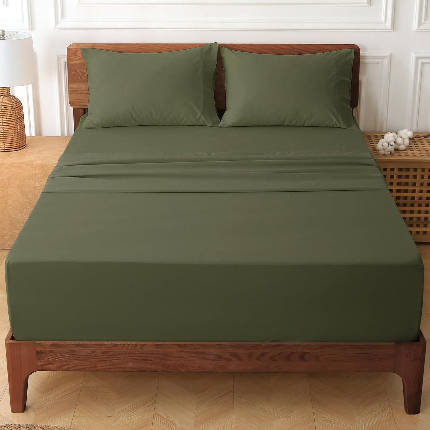 HYPREST Deep Pocket Queen Sheet Sets Fits 18"-24" in Deep Mattress -100% Cotton Queen Sheet Set,Green Hotel Luxury Soft Cooling Sheet Sets for Queen Bed