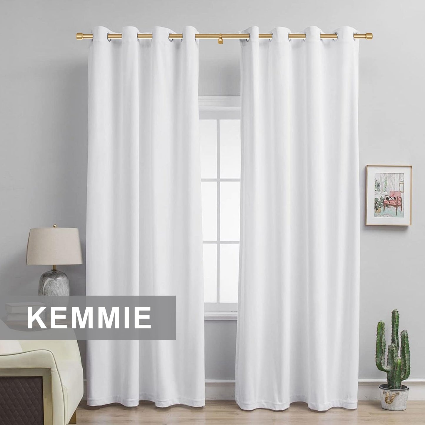 Heavy Duty Curtain Rods, 1 1/8 Inch Diameter Single Curtain Rod 36-72Inch(3-6ft) Extendable Length with End Caps Adjustable Modern Brackets-Warm Gold