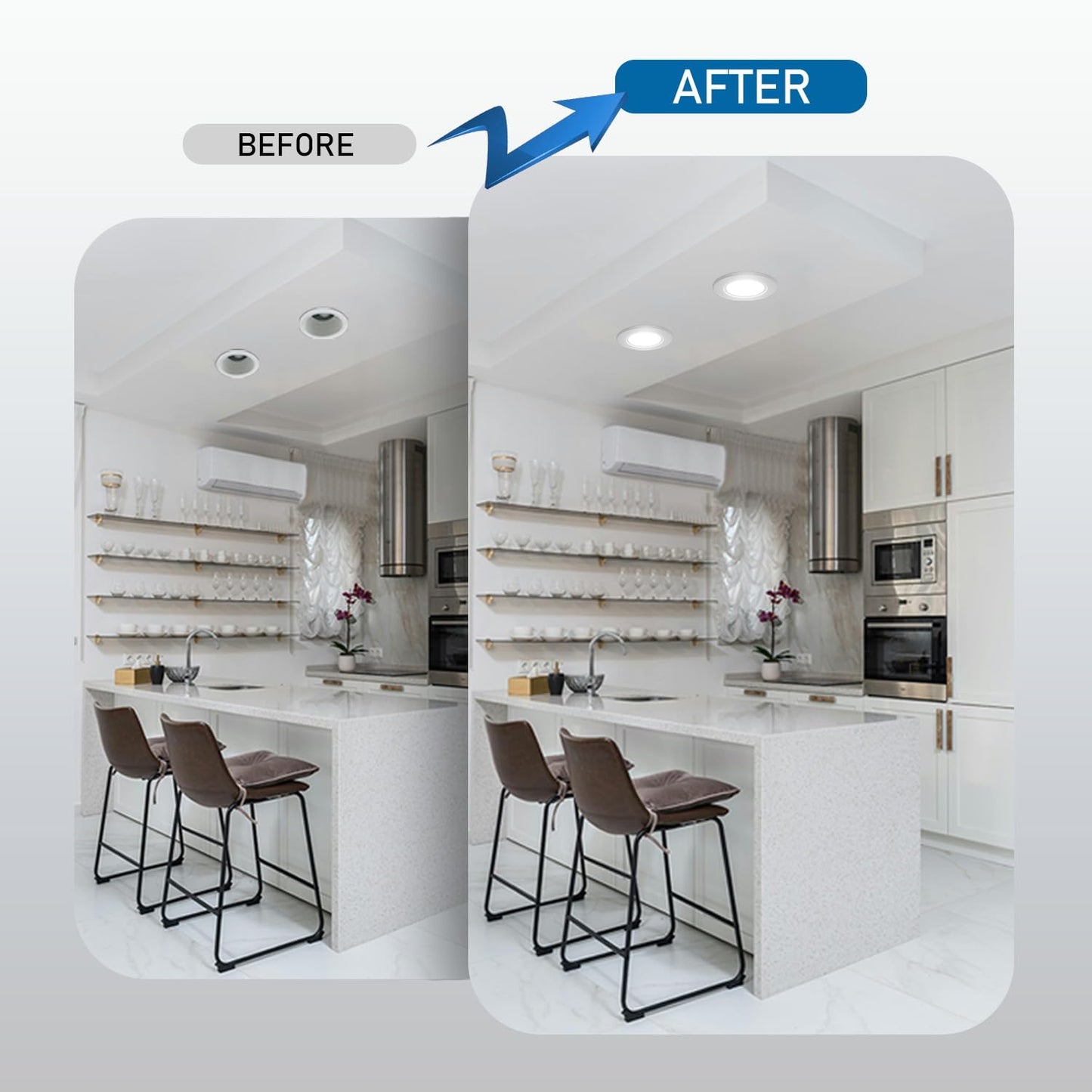 Jolux 5/6 Inch 5CCT Retrofit LED Recessed Lighting 4 Pack, Adjustable 5CCT 2700K-5000K, LED Replacement Can Lights,Dimmable,12=60W, E26 Base, Flat Trim,Easy Retrofit Downlight Installation.
