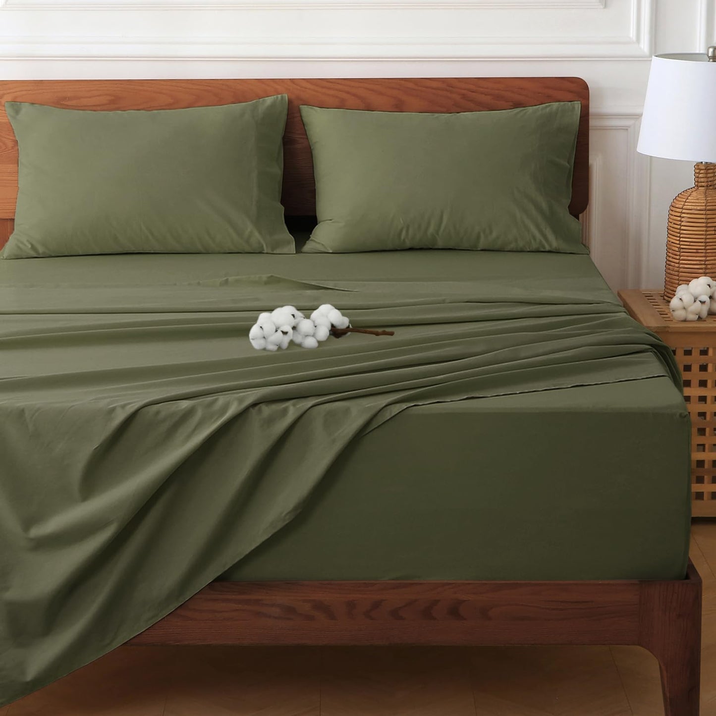 HYPREST Deep Pocket Queen Sheet Sets Fits 18"-24" in Deep Mattress -100% Cotton Queen Sheet Set,Green Hotel Luxury Soft Cooling Sheet Sets for Queen Bed