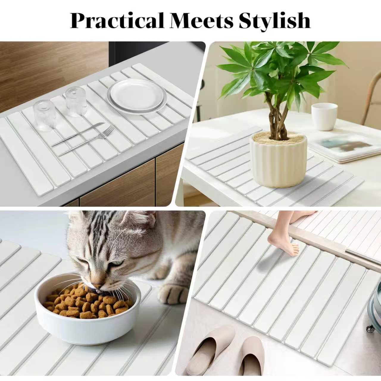 Extral Large Stone Dish Drying Mats for Kitchen Counter, 28"(L)×16"(W) Quick Dry Dish Drying Mat, Collapsible Eco-Friendly Absorbent Diatomaceous Earth Mat for Dishes Cups, Match Any Countertop