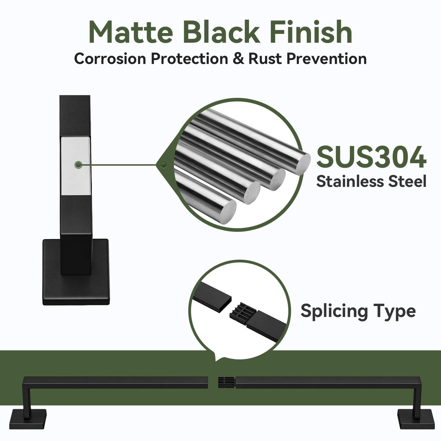 Bubxo 10-Pieces Matte Black Bathroom Accessories Set, 24 Inch Bathroom Hardware Set, SUS304 Stainless Steel Bath Towel Bar Set, Towel Racks for Bathroom Wall Mounted