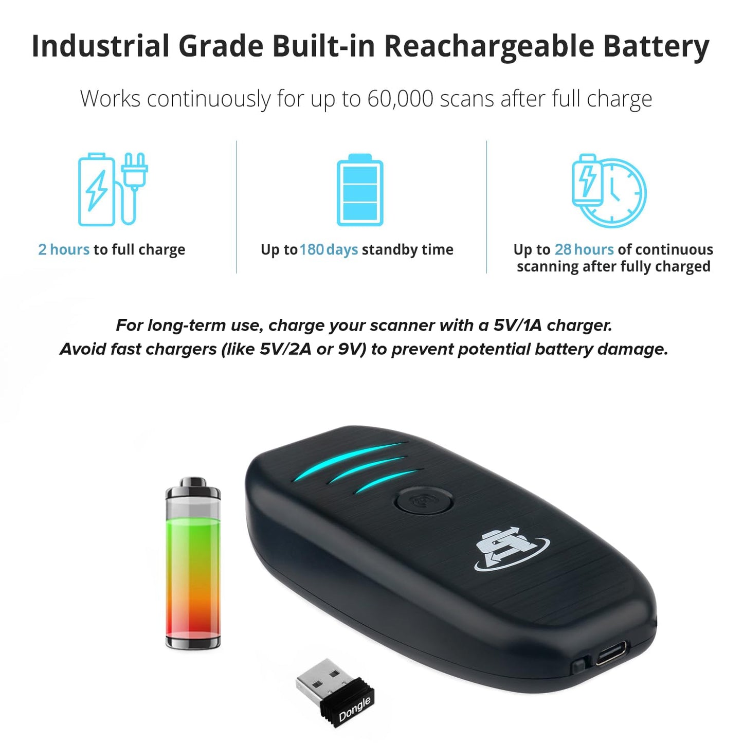 ScanAvenger Portable Mini-Wireless Bluetooth Barcode Scanner: Hand Scanners - Cordless, Rechargeable 1D & 2D Scan Gun for Inventory Management Wireless, Handheld USB QR (1D&2D Mini Barcode Reader)