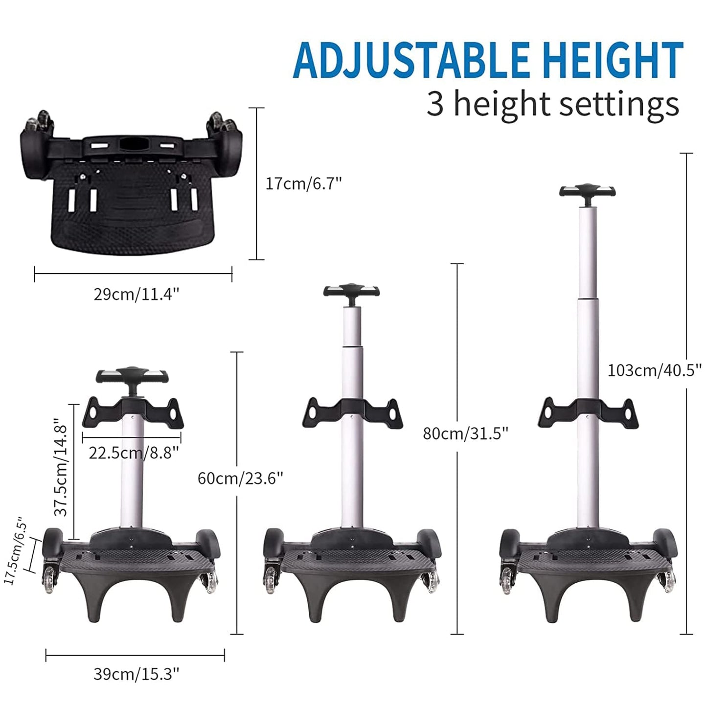 Backpack Trolley, Wheeled Trolley Aluminium Alloy Foldable Hand Cart with Border Base 6 Wheels Rolling Luggage Carts for Kids Teens Adult School Travel (6 Wheels with Edge Guard)